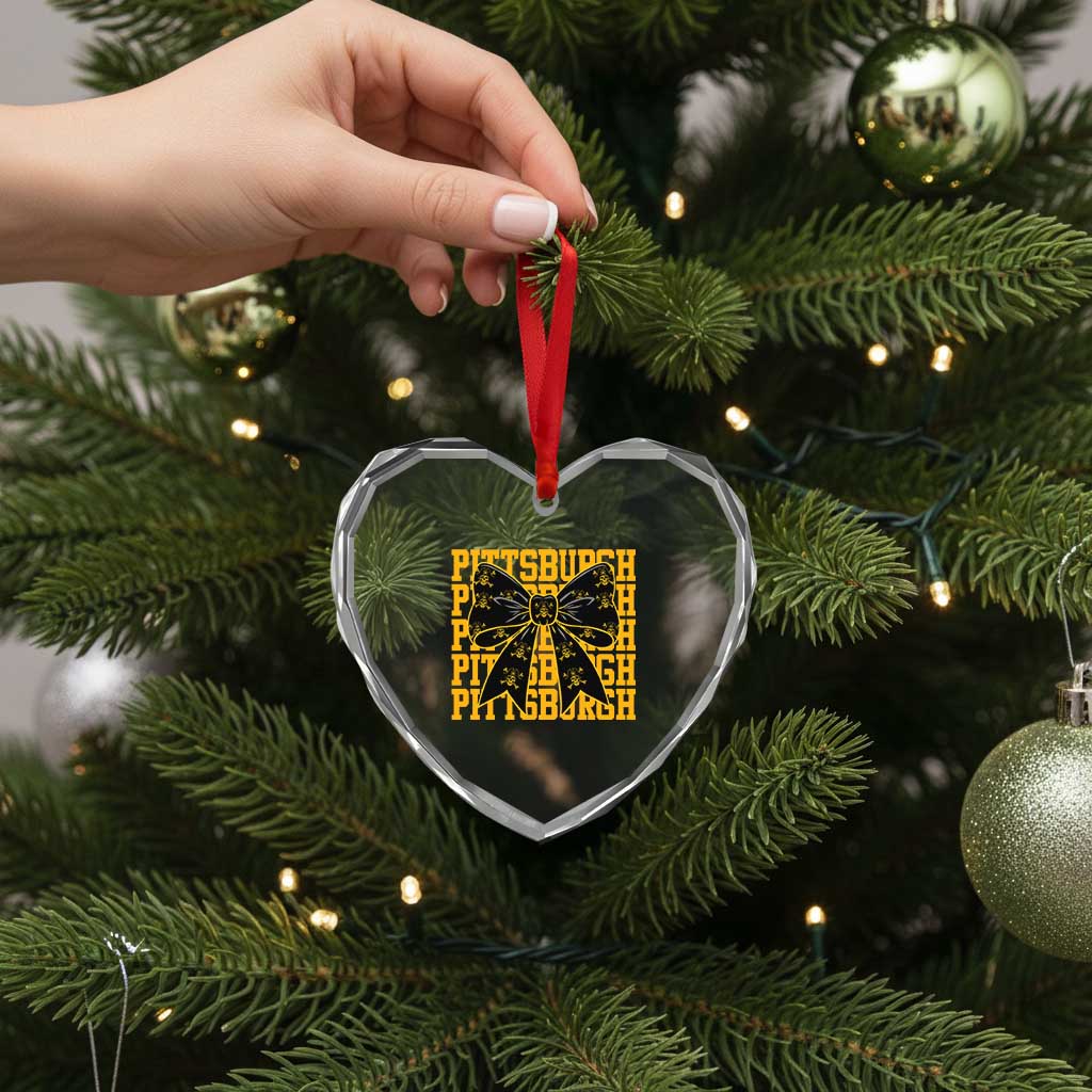 Pittsburgh Coquette Bow Heart Crystal Glass Ornament Retro Sports Style Pirate Skull