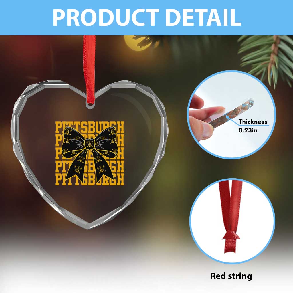 Pittsburgh Coquette Bow Heart Crystal Glass Ornament Retro Sports Style Pirate Skull
