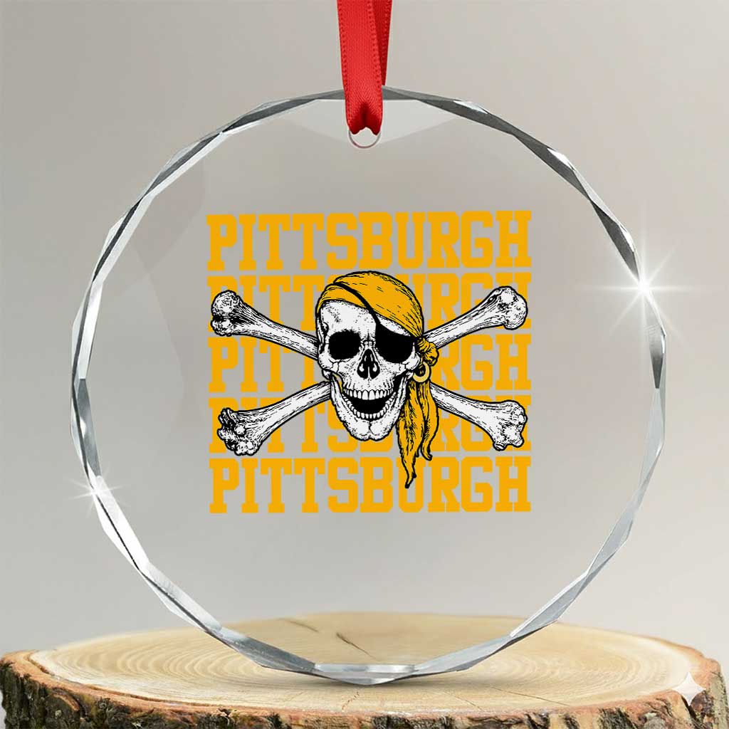 Pittsburgh Lovers Crystal Glass Ornament Retro Pennsylvania Steel City Pirate Skull