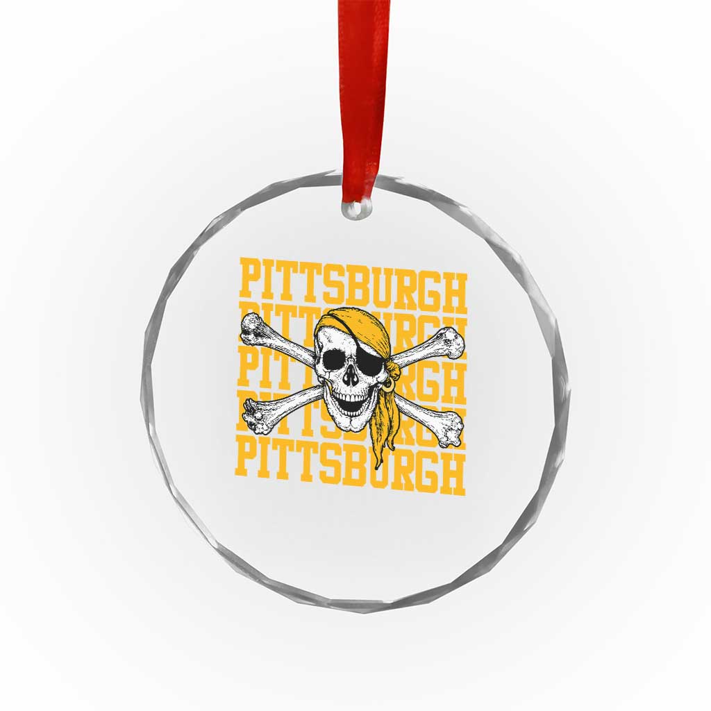 Pittsburgh Lovers Crystal Glass Ornament Retro Pennsylvania Steel City Pirate Skull