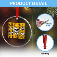Pittsburgh Lovers Crystal Glass Ornament Retro Pennsylvania Steel City Pirate Skull