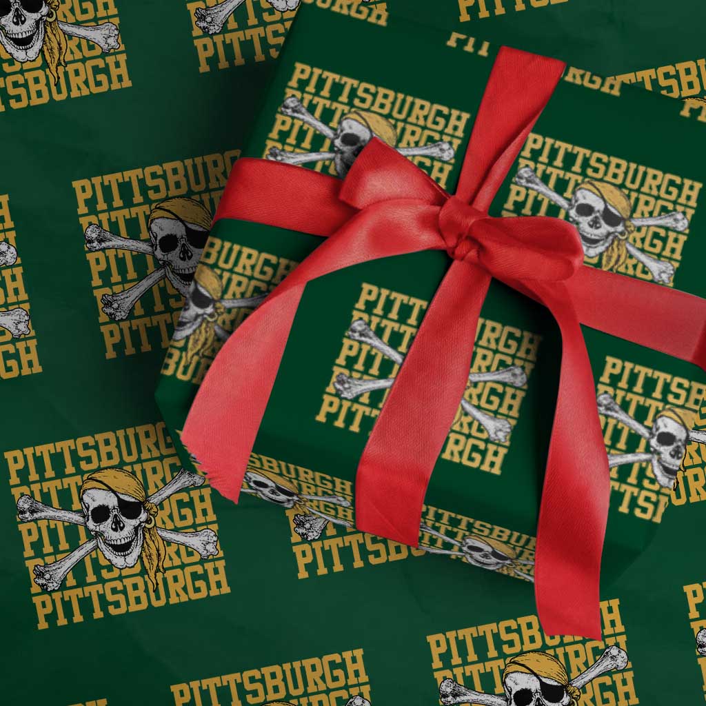 Pittsburgh Lovers Wrapping Paper Roll Retro Pennsylvania Steel City Pirate Skull
