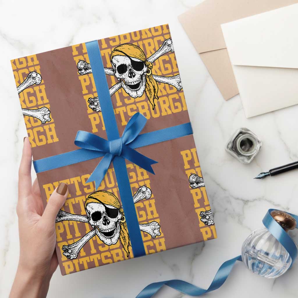 Pittsburgh Lovers Wrapping Paper Roll Retro Pennsylvania Steel City Pirate Skull