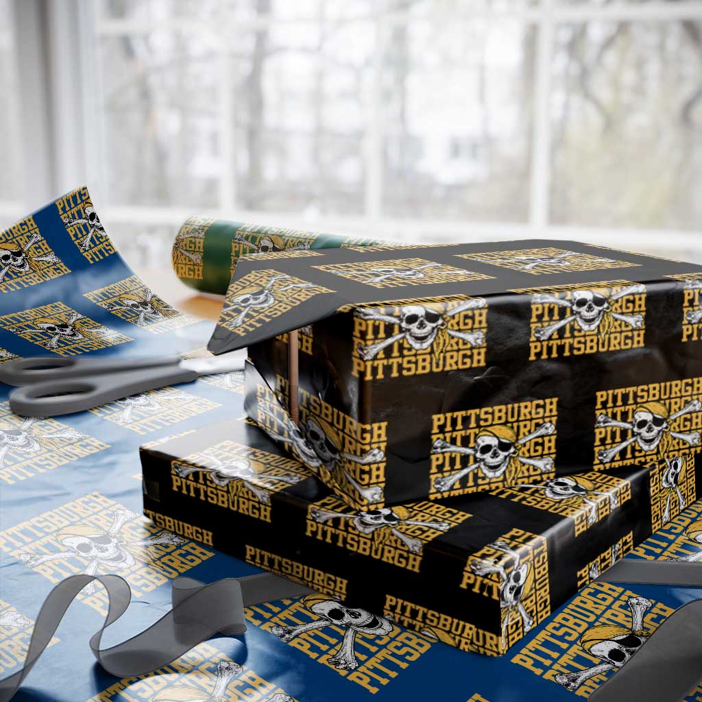 Pittsburgh Lovers Wrapping Paper Roll Retro Pennsylvania Steel City Pirate Skull