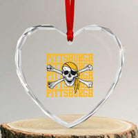 Pittsburgh Lovers Heart Crystal Glass Ornament Retro Pennsylvania Steel City Pirate Skull
