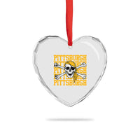 Pittsburgh Lovers Heart Crystal Glass Ornament Retro Pennsylvania Steel City Pirate Skull