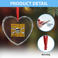 Pittsburgh Lovers Heart Crystal Glass Ornament Retro Pennsylvania Steel City Pirate Skull