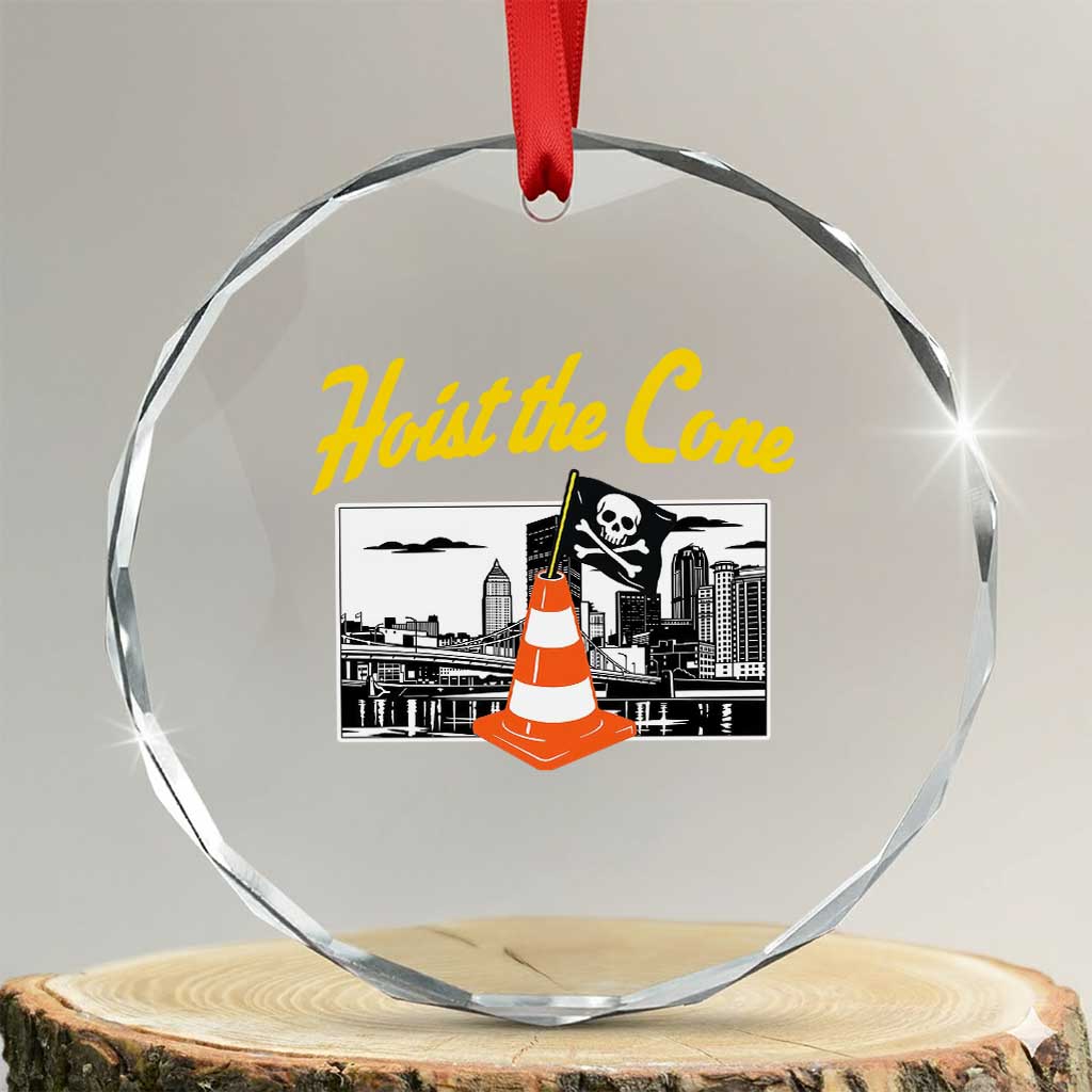 Pittsburgh Skyline Victory Hoist The Cone Meme Crystal Glass Ornament Funny Sports Fan Celebration