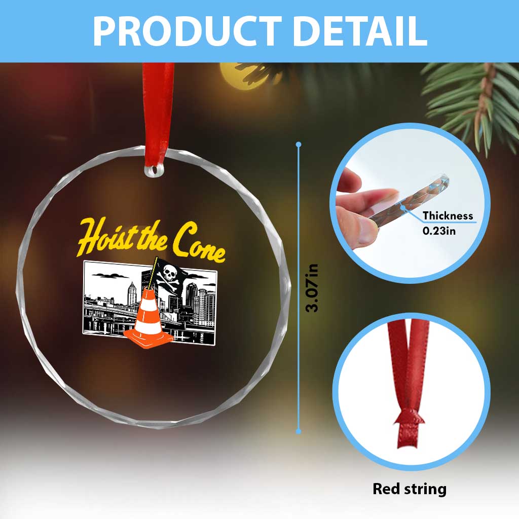 Pittsburgh Skyline Victory Hoist The Cone Meme Crystal Glass Ornament Funny Sports Fan Celebration