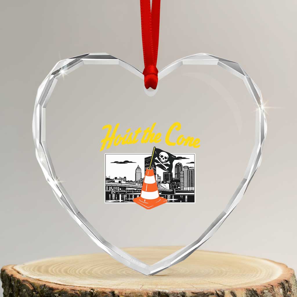 Pittsburgh Skyline Victory Hoist The Cone Meme Heart Crystal Glass Ornament Funny Sports Fan Celebration