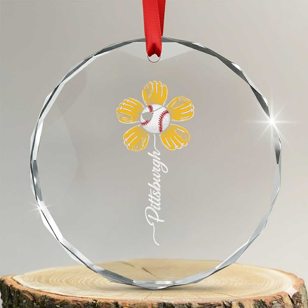 Pittsburgh Sport Retro Baseball Flower Crystal Glass Ornament Funny Game Day