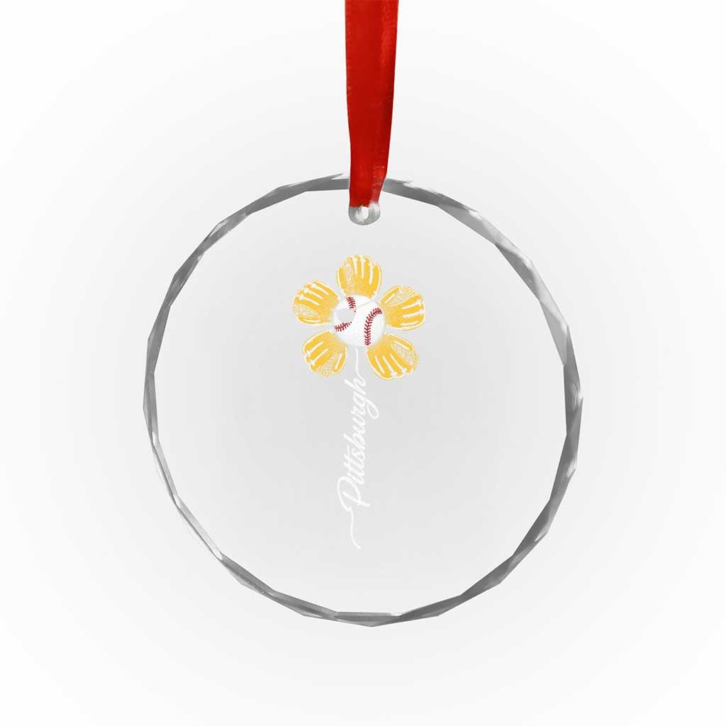 Pittsburgh Sport Retro Baseball Flower Crystal Glass Ornament Funny Game Day