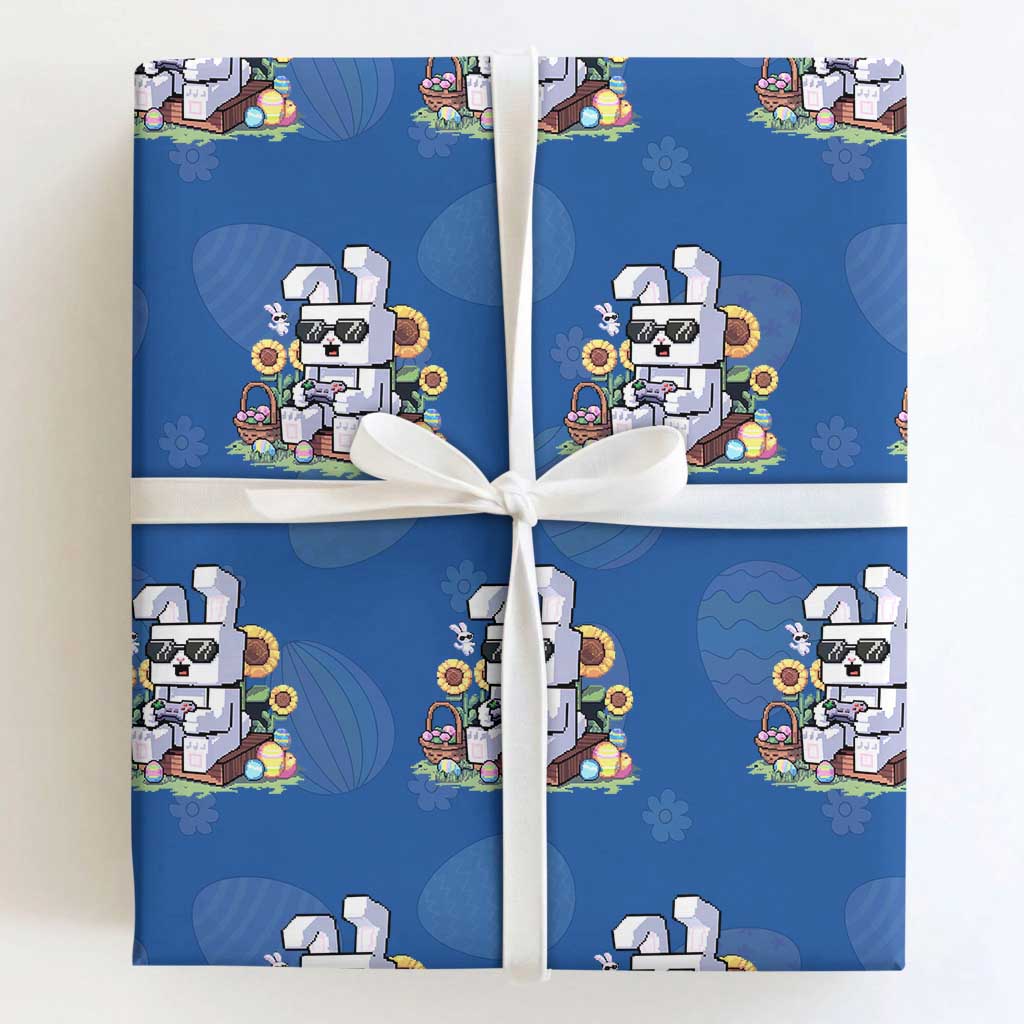 Pixel Art Gamer Bunny Easter Wrapping Paper Roll Cool Retro Gaming Vibes