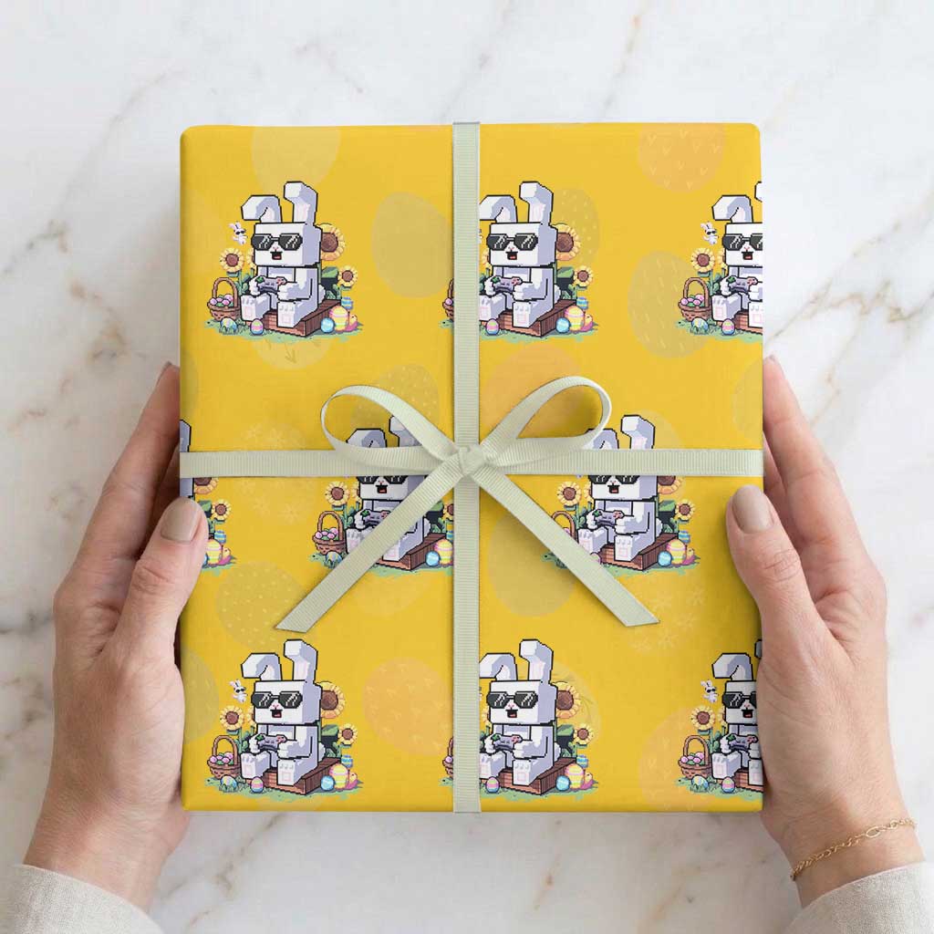 Pixel Art Gamer Bunny Easter Wrapping Paper Roll Cool Retro Gaming Vibes