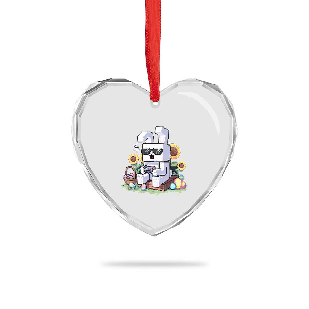 Pixel Art Gamer Bunny Easter Heart Crystal Glass Ornament Cool Retro Gaming Vibes - Wonder Print Shop