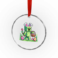 Pixel Easter Bunny Gamer Parody Graphic Crystal Glass Ornament Funny Block Style Rabbit with Eggs Basket Gaming Humor Gift