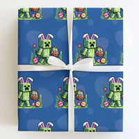 Pixel Easter Bunny Gamer Parody Graphic Wrapping Paper Roll Funny Block Style Rabbit with Eggs Basket Gaming Humor Gift