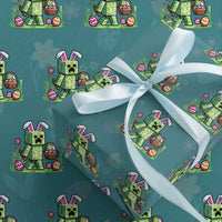 Pixel Easter Bunny Gamer Parody Graphic Wrapping Paper Roll Funny Block Style Rabbit with Eggs Basket Gaming Humor Gift