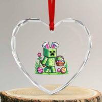 Pixel Easter Bunny Gamer Parody Graphic Heart Crystal Glass Ornament Funny Block Style Rabbit with Eggs Basket Gaming Humor Gift