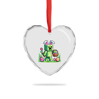 Pixel Easter Bunny Gamer Parody Graphic Heart Crystal Glass Ornament Funny Block Style Rabbit with Eggs Basket Gaming Humor Gift