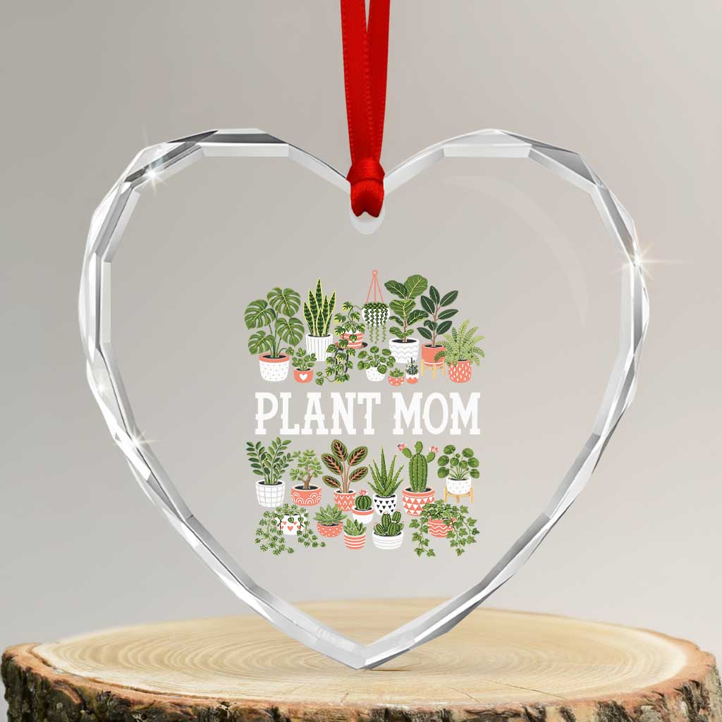 Plant Mom Heart Crystal Glass Ornament Funny Plant Lady Mama Floral Garden