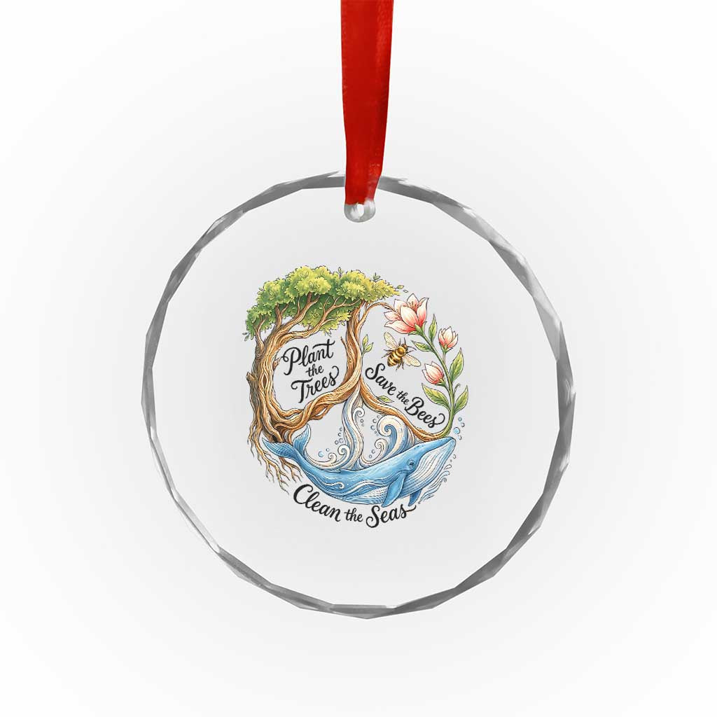 Plant The Trees Save The Bees Clean The Seas Crystal Glass Ornament Vintage Peace Sign Aesthetic Nature Lover Ocean Conservation