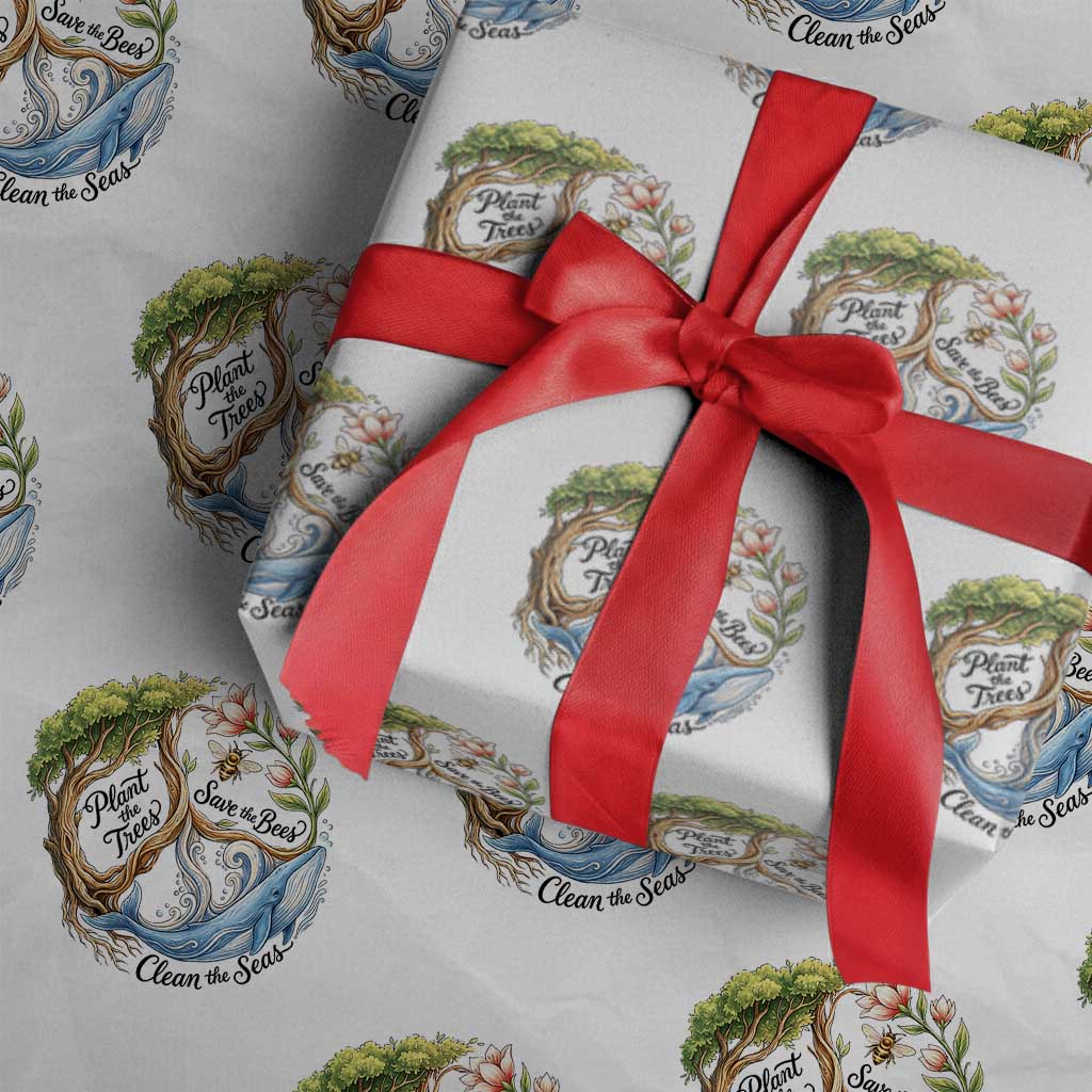 Plant The Trees Save The Bees Clean The Seas Wrapping Paper Roll Vintage Peace Sign Aesthetic Nature Lover Ocean Conservation