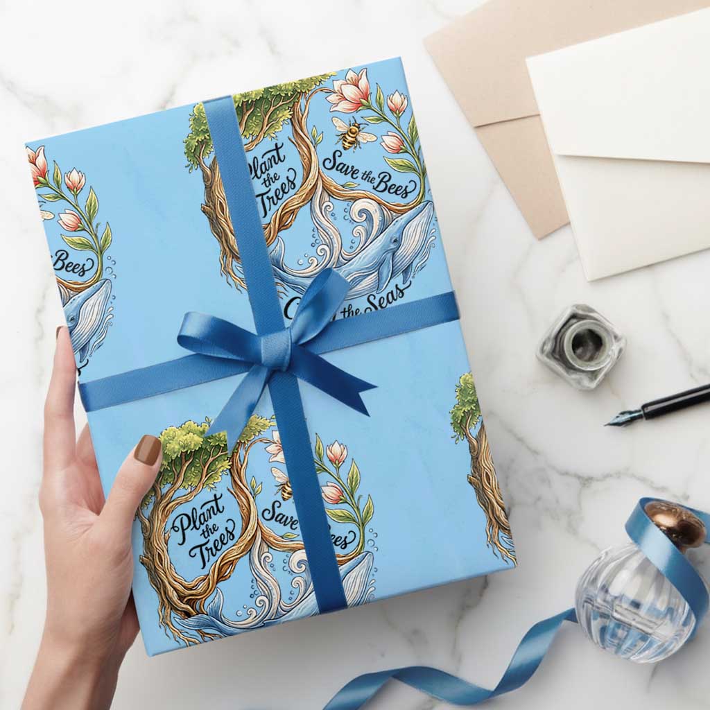 Plant The Trees Save The Bees Clean The Seas Wrapping Paper Roll Vintage Peace Sign Aesthetic Nature Lover Ocean Conservation