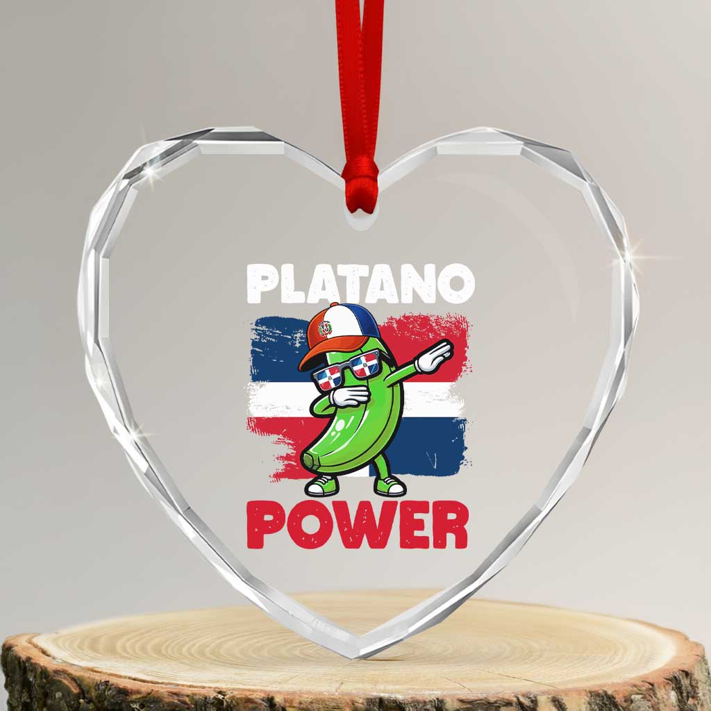 Platano Power Heart Crystal Glass Ornament Funny Dominican Republic Flag Baseball