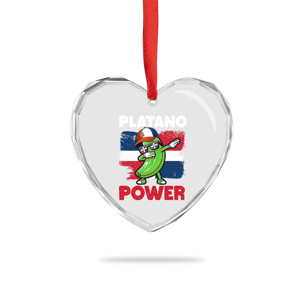 Platano Power Heart Crystal Glass Ornament Funny Dominican Republic Flag Baseball