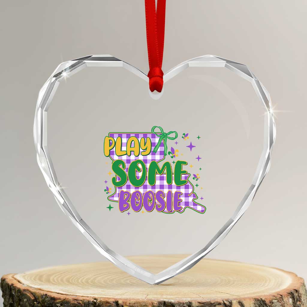 Play Some Boosie Mardi Gras Heart Crystal Glass Ornament Funny Fat Tuesday Coquette Louisiana Carnival