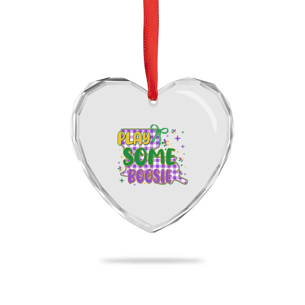 Play Some Boosie Mardi Gras Heart Crystal Glass Ornament Funny Fat Tuesday Coquette Louisiana Carnival