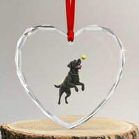 Playful Black Labrador Fetching Chasing Tennis Ball Heart Crystal Glass Ornament - Wonder Print Shop