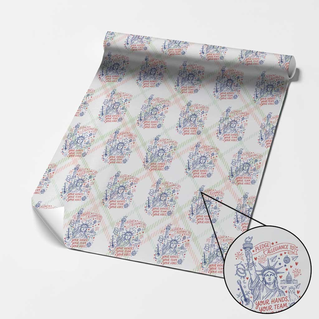 Pledge Allegiance To Your Hands Team Vibes Wrapping Paper Roll Statue of Liberty Doodle Americana Graphic