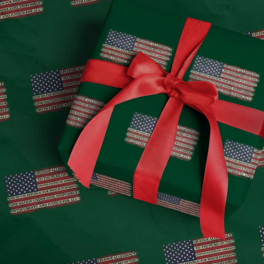 Pledge of Allegiance USA Flag Vintage Patriotic Graphic Wrapping Paper Roll One Nation Under God Liberty and Justice for All