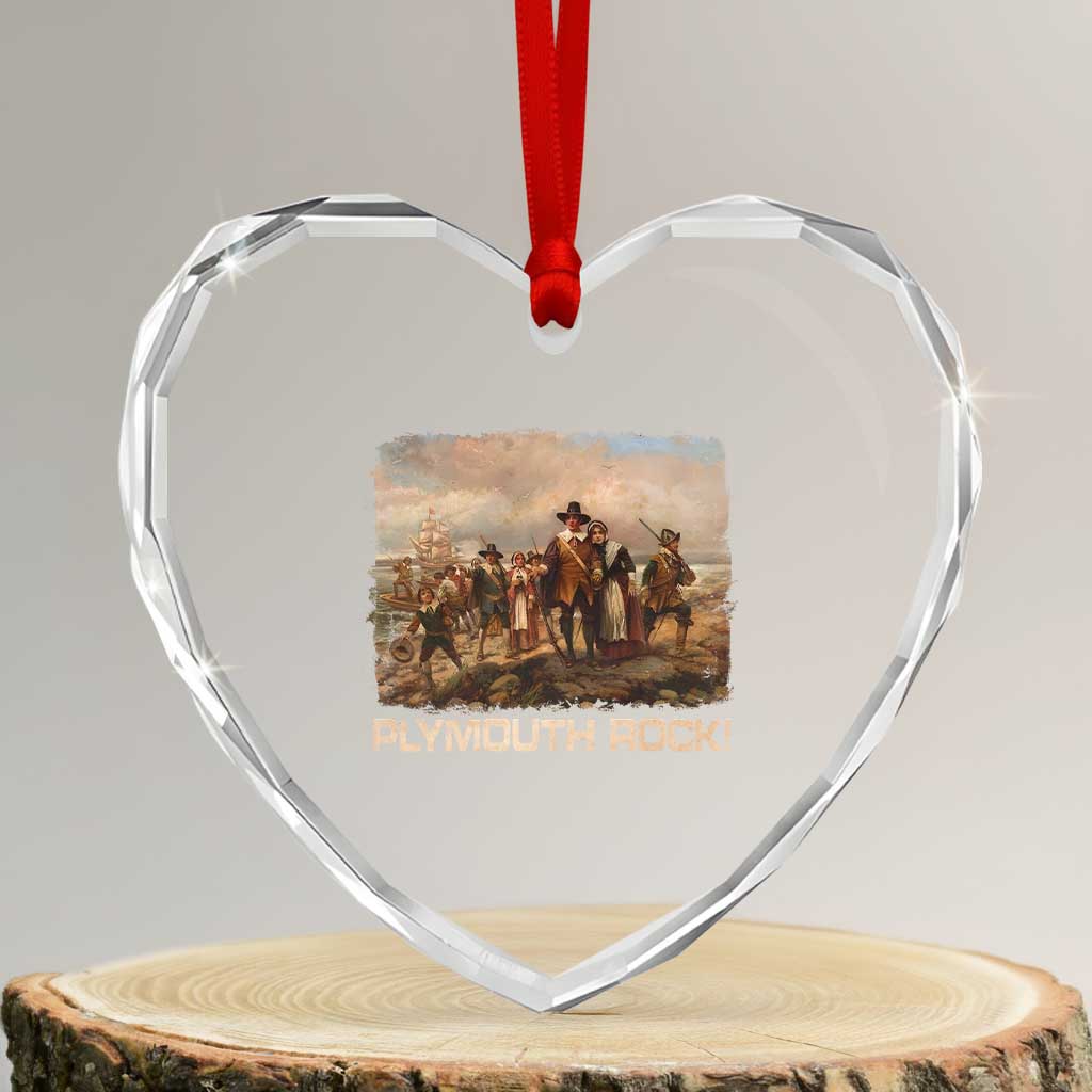 Plymouth Rock Heart Crystal Glass Ornament Mayflower Pilgrims Thanksgiving History - Wonder Print Shop