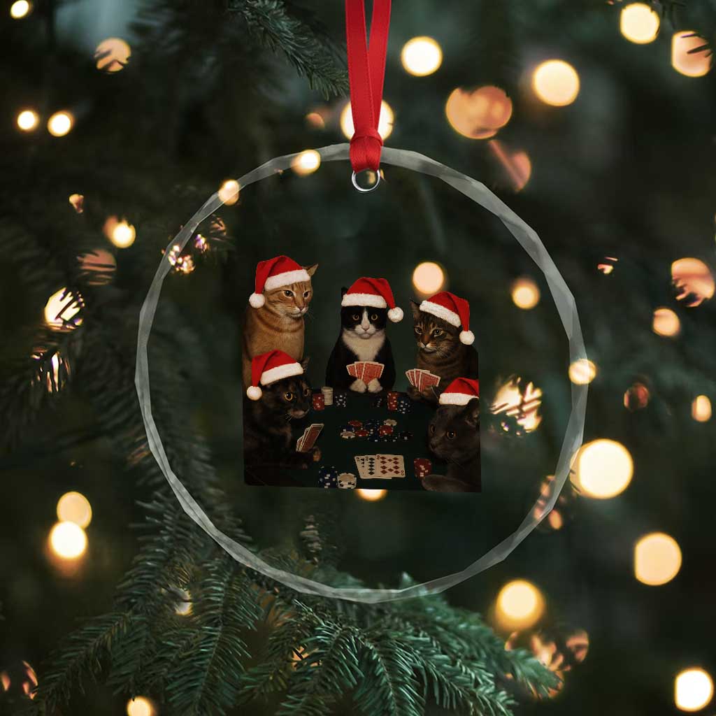 Poker Cats Christmas Meme Shirt Crystal Glass Ornament Funny Gambling Cat - Wonder Print Shop