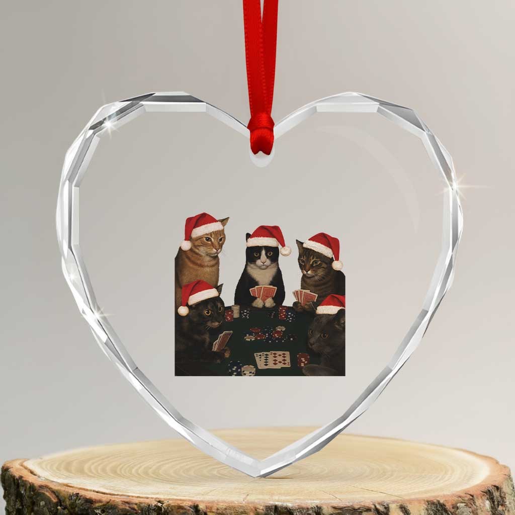 Poker Cats Christmas Meme Shirt Heart Crystal Glass Ornament Funny Gambling Cat - Wonder Print Shop