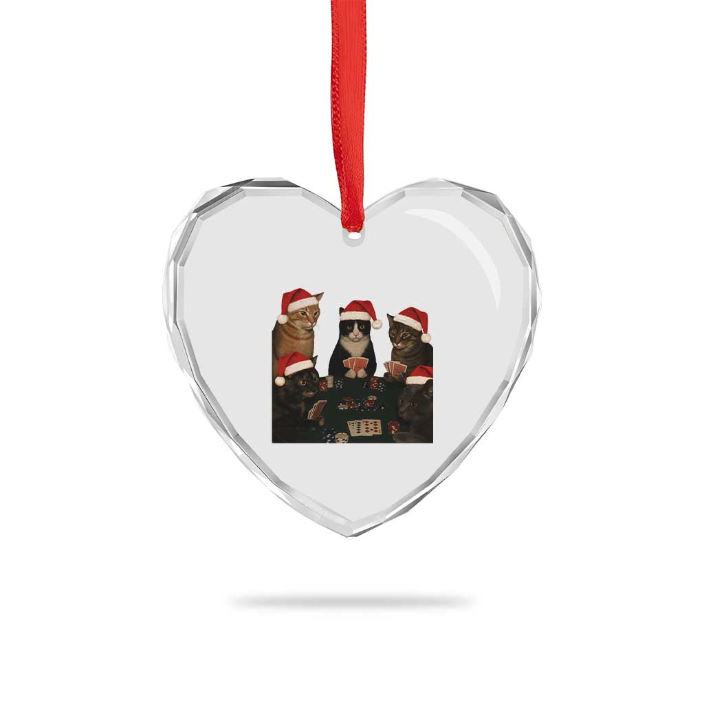 Poker Cats Christmas Meme Shirt Heart Crystal Glass Ornament Funny Gambling Cat - Wonder Print Shop