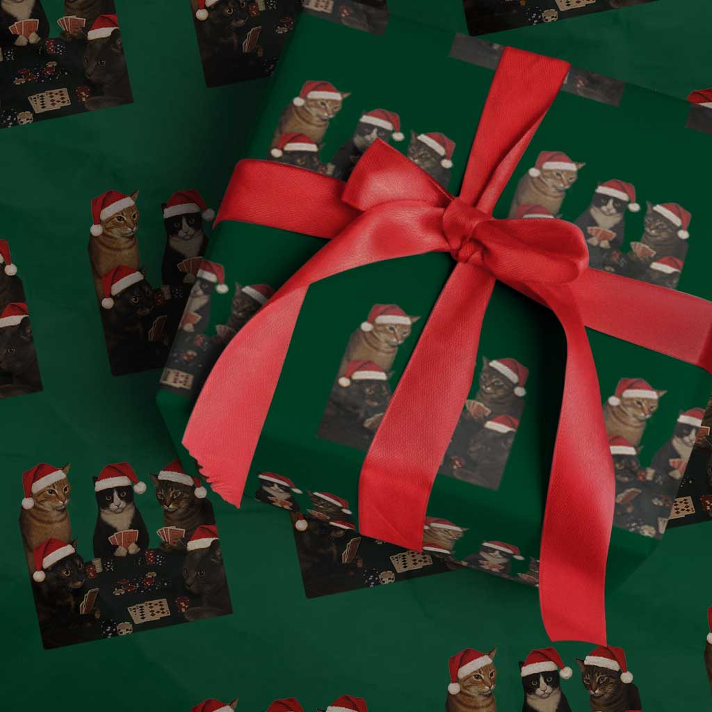 Poker Cats Christmas Meme Shirt Wrapping Paper Roll Funny Gambling Cat - Wonder Print Shop