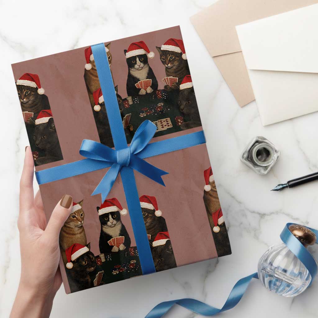 Poker Cats Christmas Meme Shirt Wrapping Paper Roll Funny Gambling Cat - Wonder Print Shop