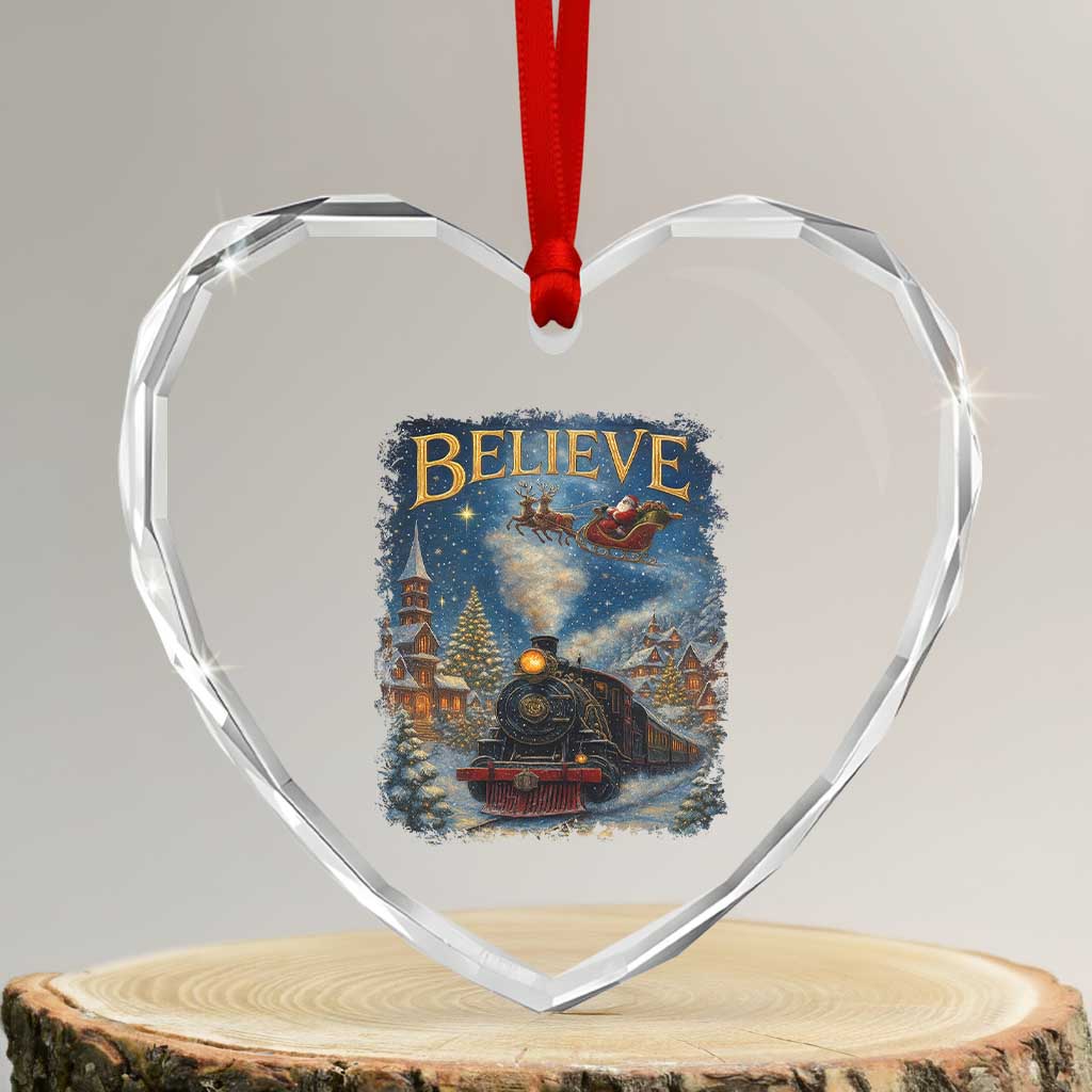 Polar Express Heart Crystal Glass Ornament Retro Vintage Christmas Believe - Wonder Print Shop