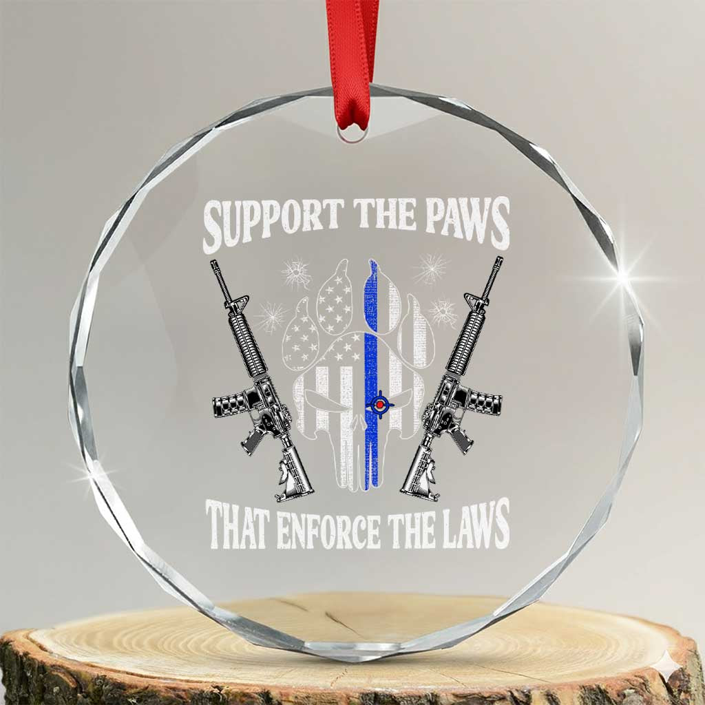Police K9 Crystal Glass Ornament Support The Paws That Enforce The Laws American Flag TS10