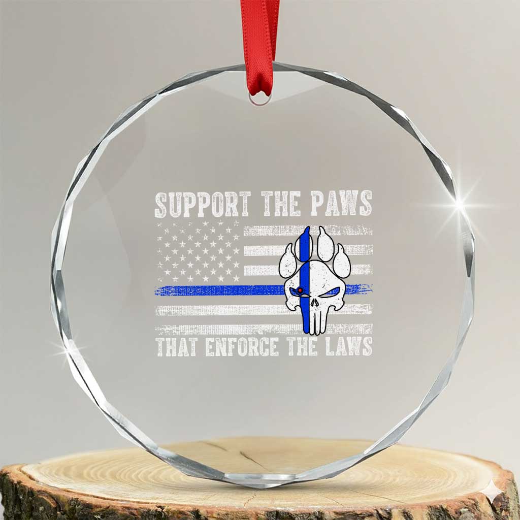 Police K9 Crystal Glass Ornament Support The Paws That Enforce The Laws US Flag TS10
