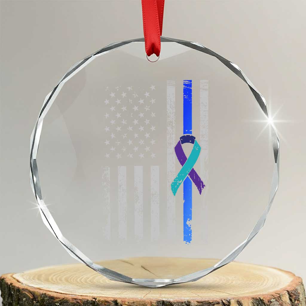 Police Suicide Prevention Awareness American Flag Ribbon Support Crystal Glass Ornament