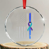 Police Suicide Prevention Awareness American Flag Ribbon Support Crystal Glass Ornament