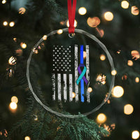 Police Suicide Prevention Awareness American Flag Ribbon Support Crystal Glass Ornament