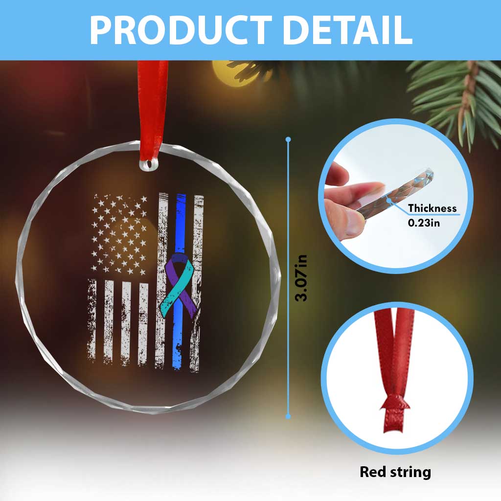 Police Suicide Prevention Awareness American Flag Ribbon Support Crystal Glass Ornament