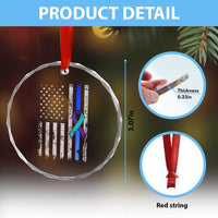 Police Suicide Prevention Awareness American Flag Ribbon Support Crystal Glass Ornament