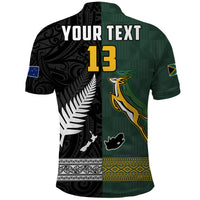 Custom Text and Number South Africa Protea and New Zealand Fern Polo Shirt Rugby Go Springboks vs All Black LT13